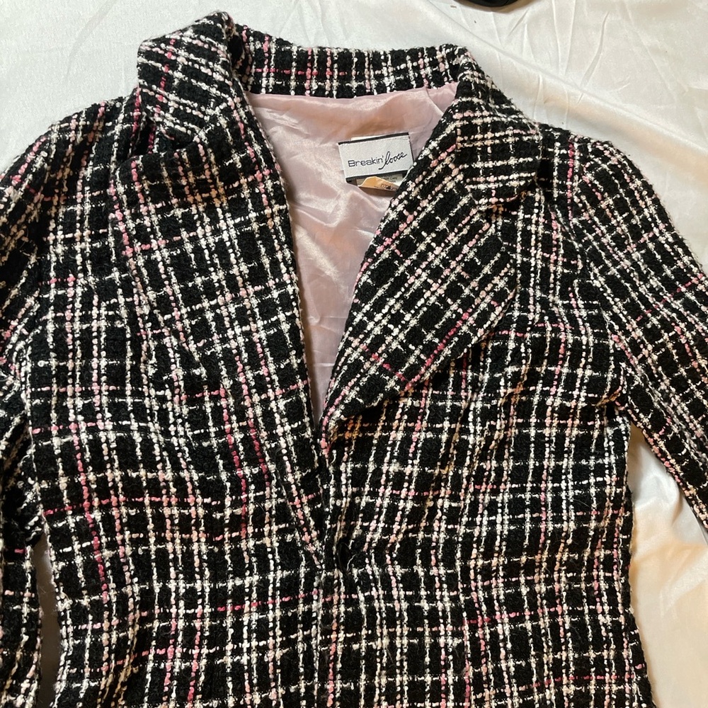 “Breakin Loose Tweed Coat Dress Size 3/4 Black Pink Bouclé Plaid Made in USA” - Picture 6 of 14